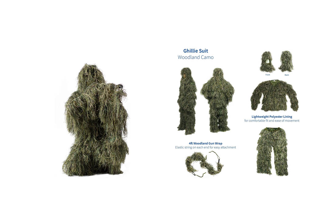 Ghillie Suit Camo Woodland Camouflage Forest Hunting 4-Piece + Bag by VIVO