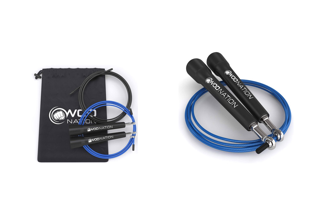 WOD Nation Speed Jump Rope - Blazing Fast Jumping Ropes - Endurance Workout for Boxing, MMA, Martial Arts or Just Staying Fit + FREE Skipping Training Included - Adjustable for Men, Women and Children