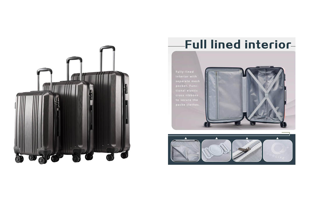 Coolife Luggage Expandable Suitcase 3 Piece Set with TSA Lock Spinner 20in24in28in (sliver gray4)