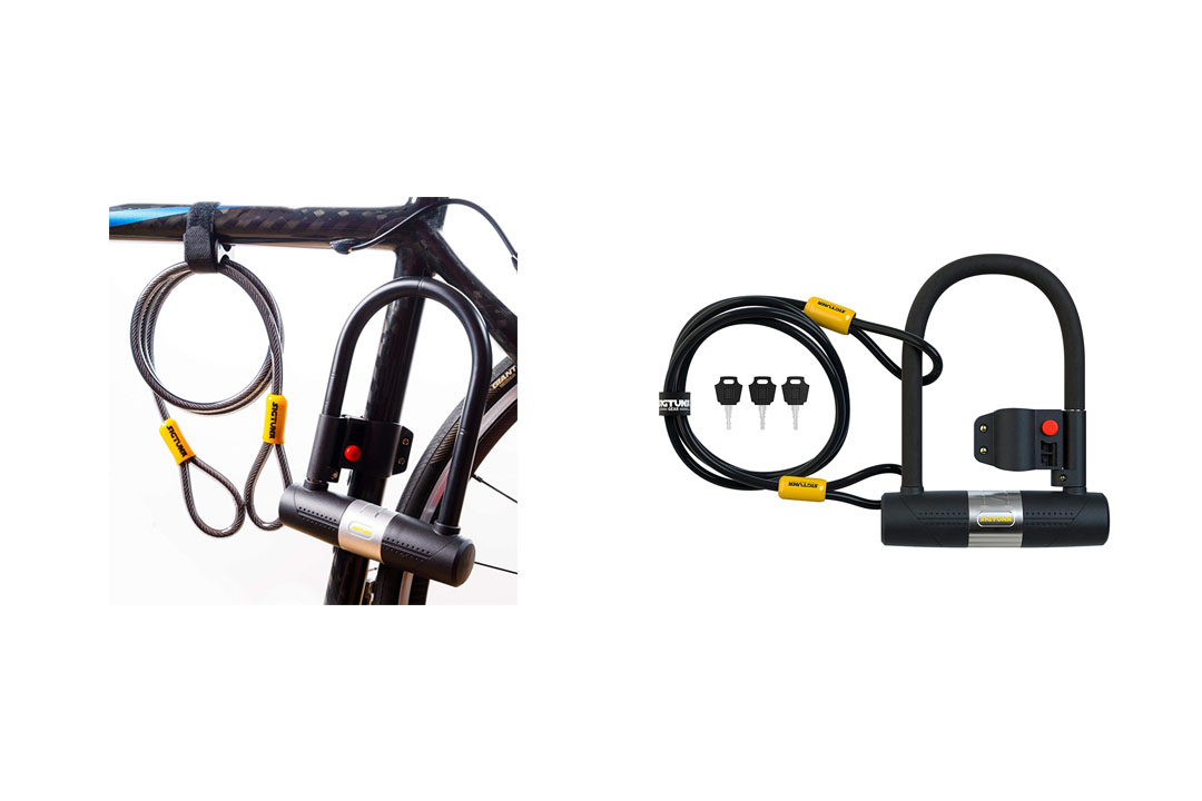 SIGTUNA Bike lock - 16mm Heavy Duty Bicycle Lock with U Lock Shackle and Mounting Bracket + 1200mm Steel Flex Cable Lock