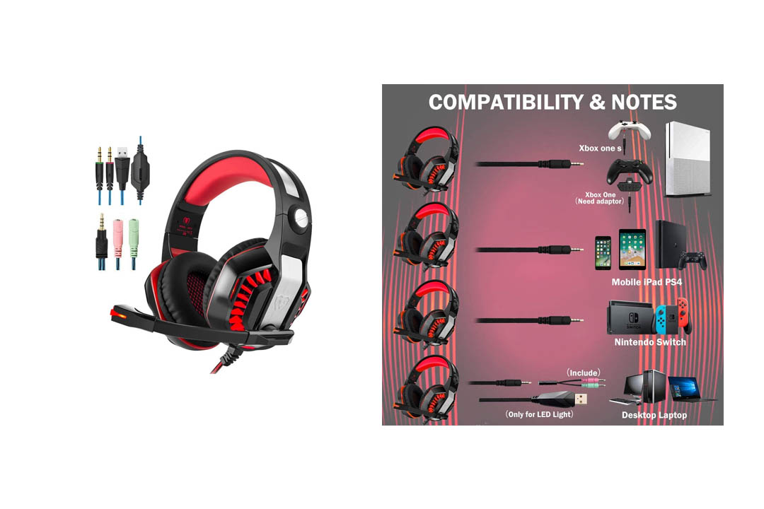 Gaming Headset Surround 3.5mm Stereo Headband Headphone with LED light Volume Control