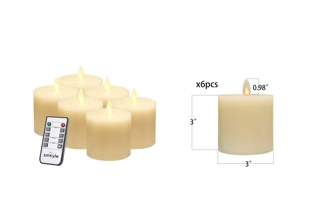 smtyle Flameless Candles set of 3 piece with Remote and Moving Wick 3 inch with Timer Battery Operated Flickering LED Pillar Candle,Ivory Flat Top