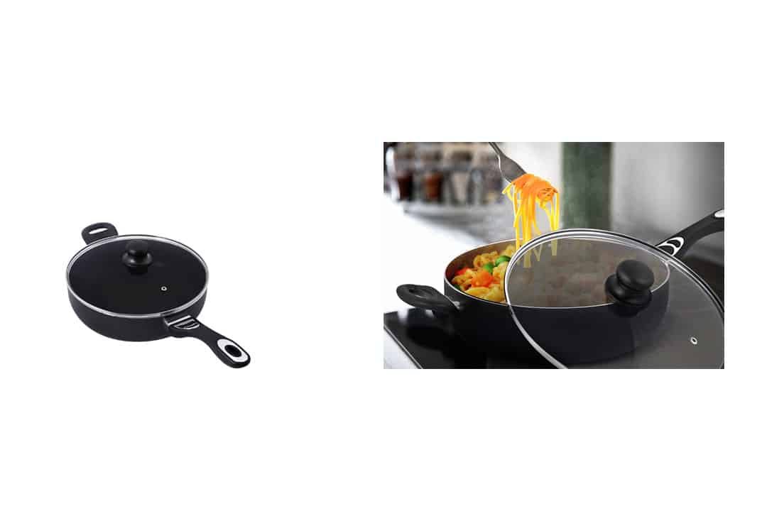 Aluminum Nonstick 11 Inch Jumbo Cooker / Sauté Pan / Deep Frying Pan with Glass Lid - 4.6 Quart - Dishwasher Safe by Utopia Kitchen