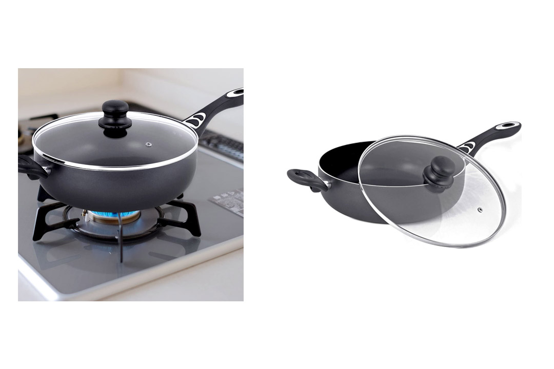 Aluminum Nonstick 11 Inch Jumbo Cooker / Sauté Pan / Deep Frying Pan with Glass Lid - 4.6 Quart - Dishwasher Safe by Utopia Kitchen