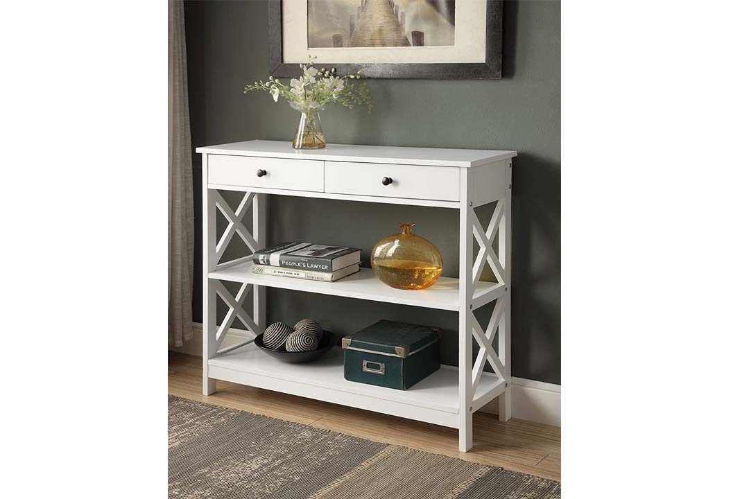 White Finish 3-tier Console Sofa Entry Table