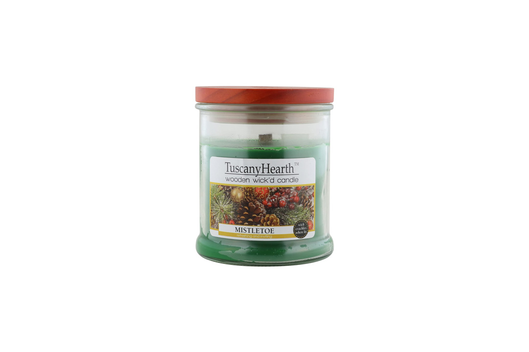 TuscanyHearth Wooden Wick'd Scented Candle, Holiday Mistletoe, 10 oz