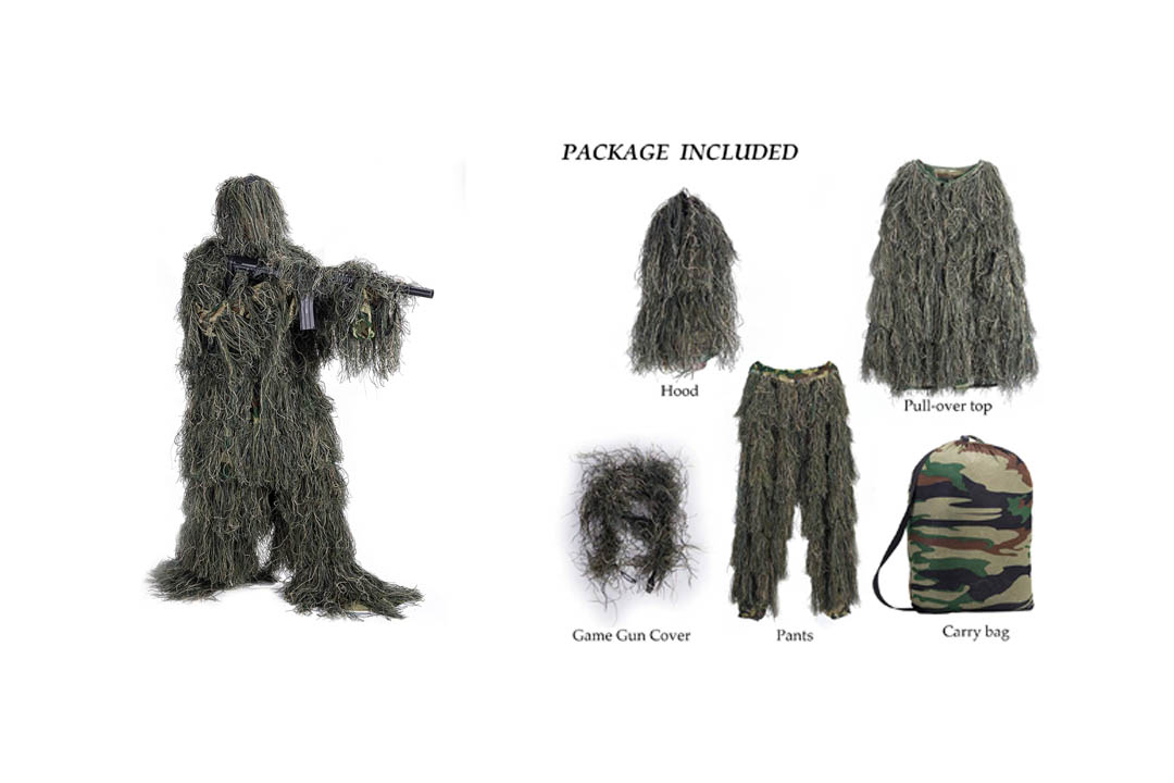 Pinty Ghillie Suit 3D 4-Piece with Bag Camouflage Camo Tactical Hunting Forest Woodland