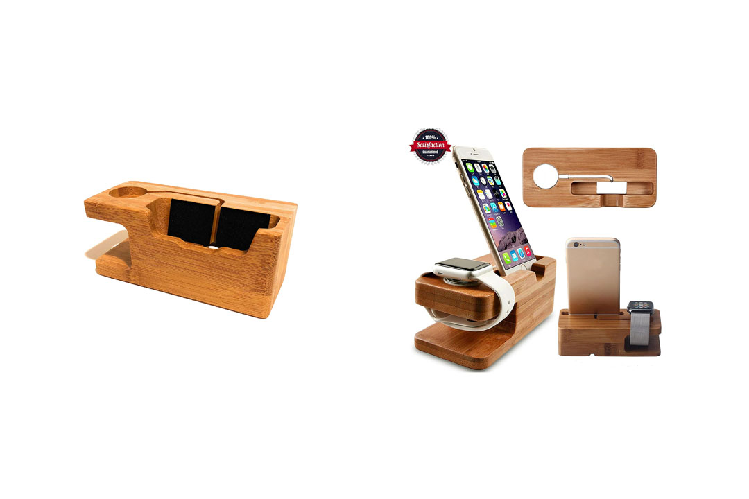 Wooden Apple iPhone iWatch Bamboo Stand Charging Cradle Holder Nightstand Station