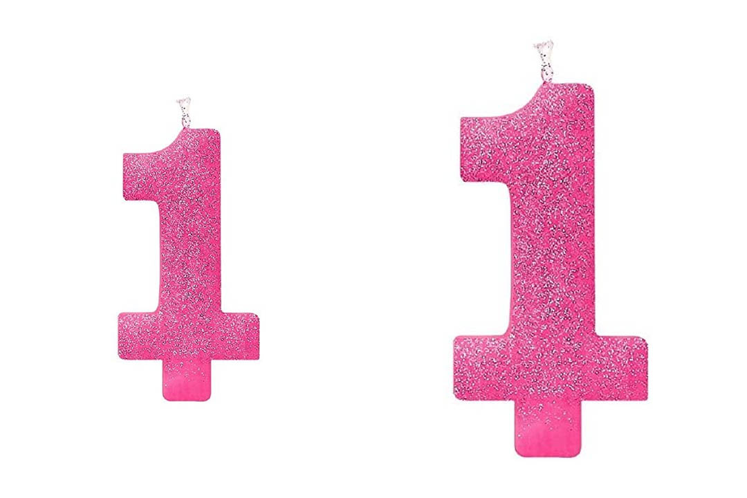 Giant Pink Glitter 1 Candle - First Birthday Cake Topper