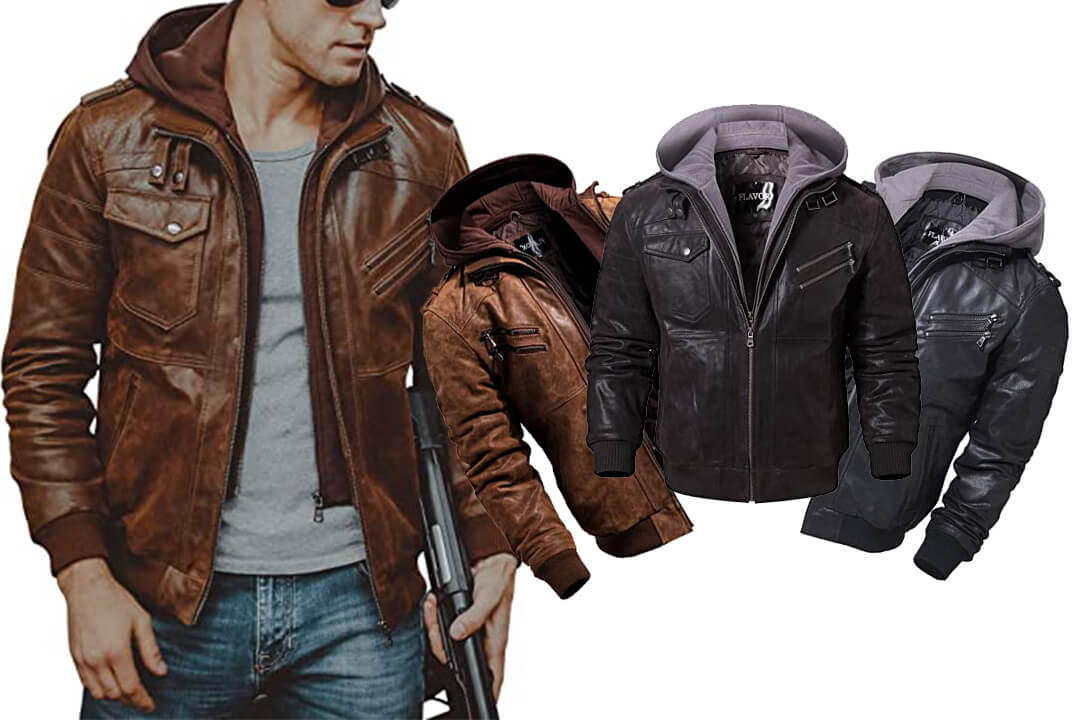 FLAVOR Men Brown Leather Motorcycle Jacket