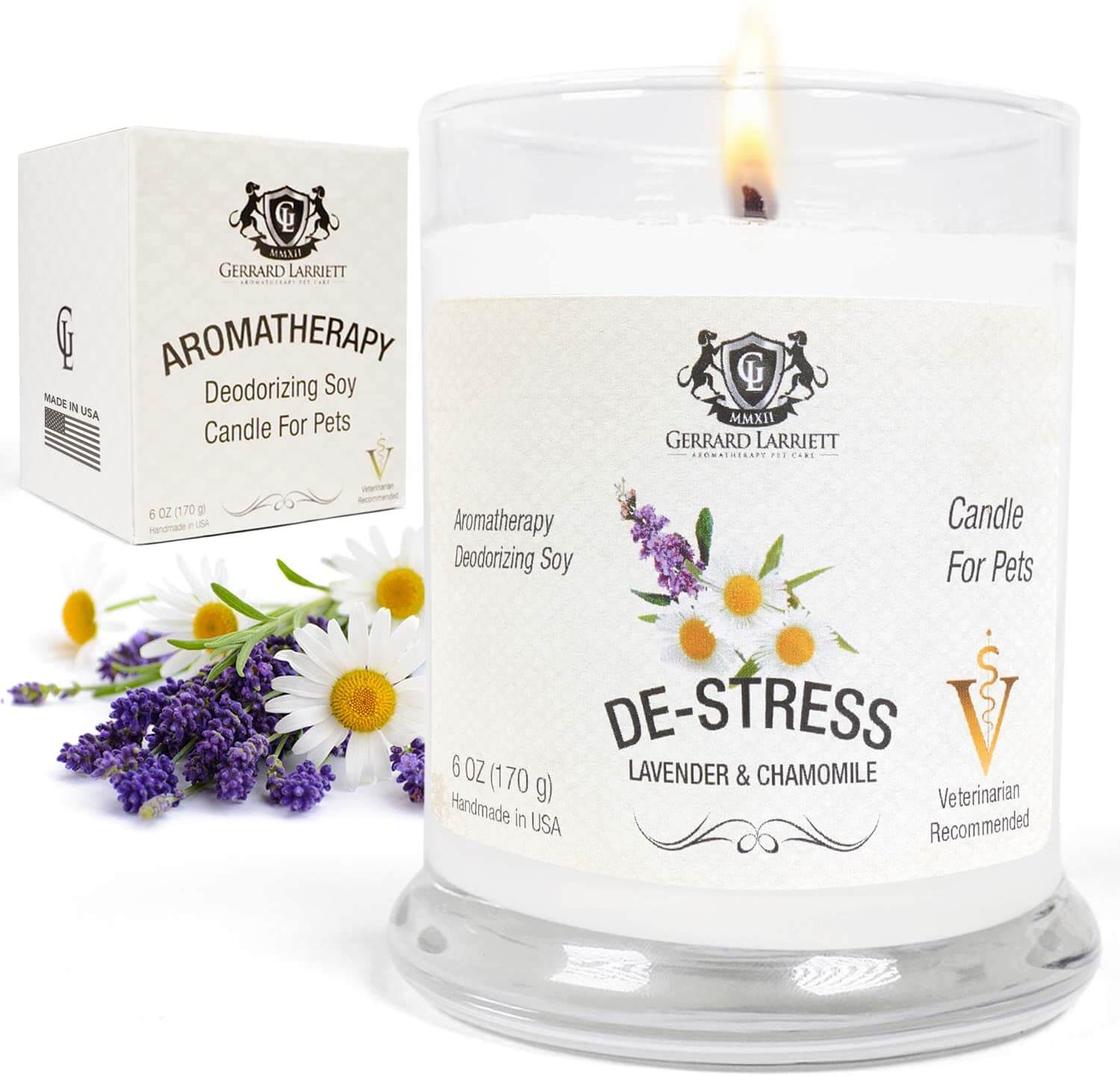 Lavender & Chamomile Aromatherapy Deodorizing Soy Candle For Pets