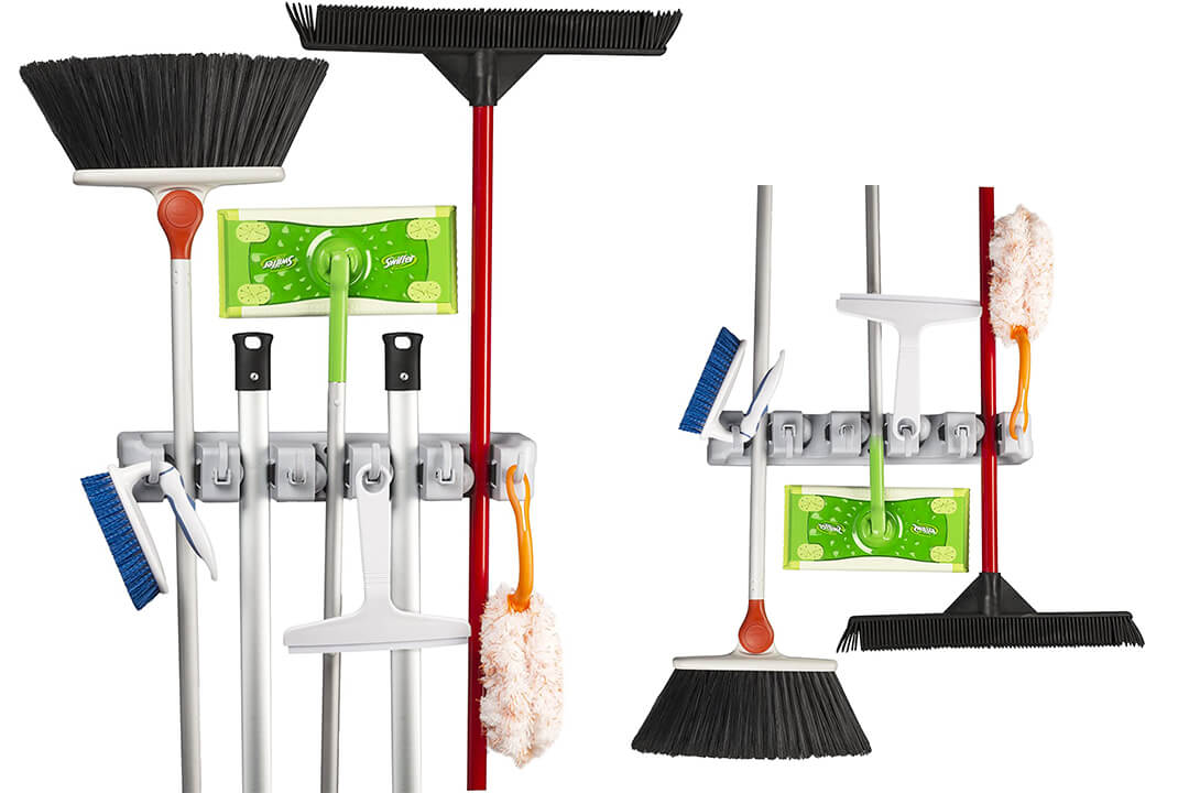Spoga Wall Mounted Mop, Broom, and Sports Equipment Storage Organizer
