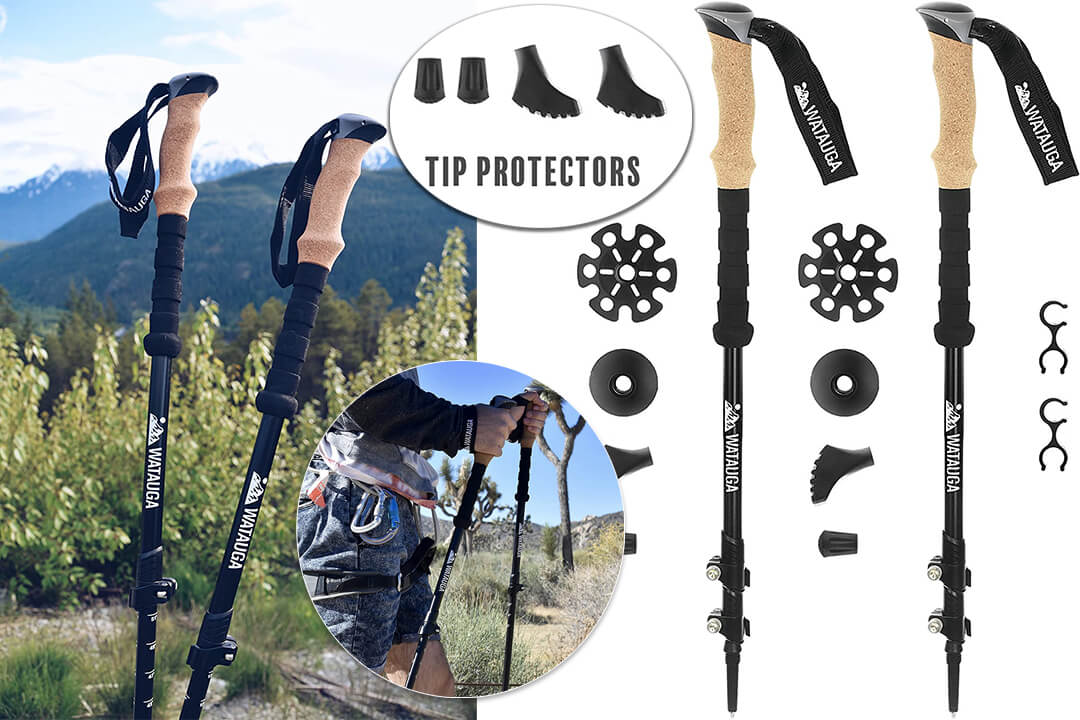 Watauga Trekking Poles (Pair) - Collapsible Ultralight Hiking Sticks with Cork