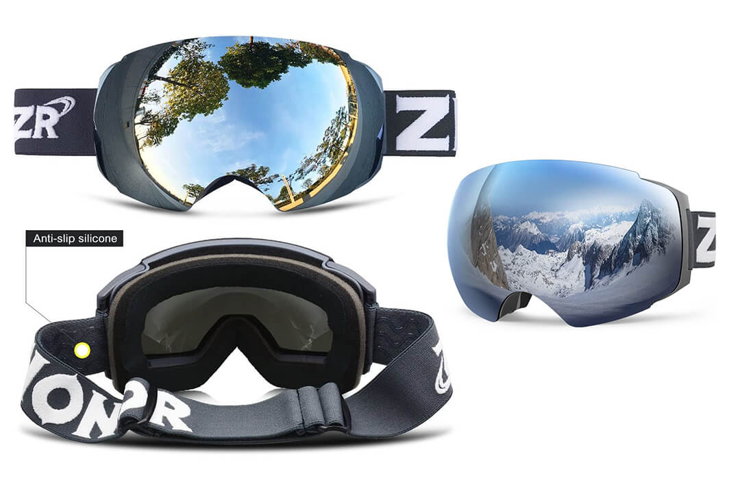 Zionor X4 Ski Snowboard Snow Goggles Magnet Dual Layers Lens Spherical Design Anti-Fog UV Protection Anti-Slip Strap for Men Women